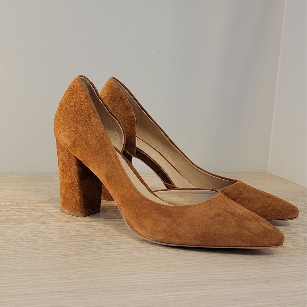 Golden brown suede heels